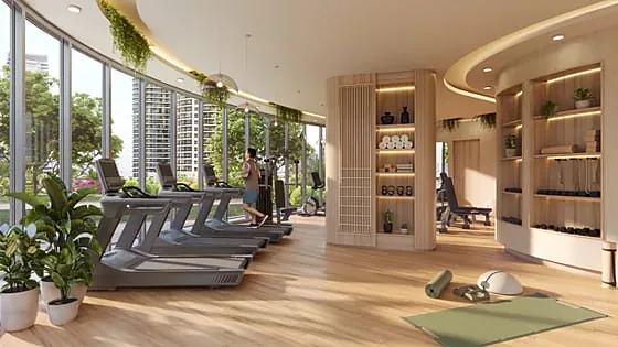Fitness centre with treadmills and garden views